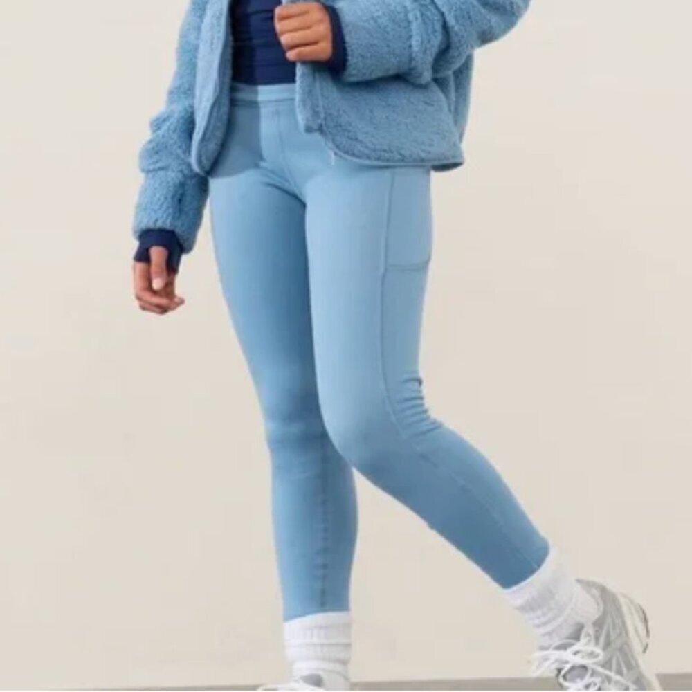 Athleta Girl Altitude Edge Stash Tight in Light Blue - Size L/12 Fleece Leggings